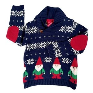 Toddler Navy Gnome Holiday Knit Sweater with Red Elbow Patches Size 2T